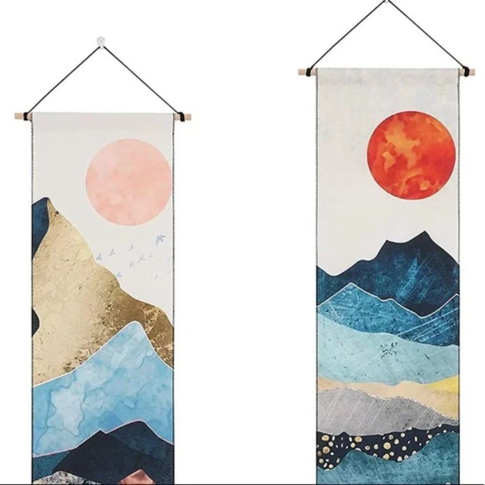 Retro Mountain Sunset/Sunrise Vintage Modern Outdoor Landscape Art Tapestry Set